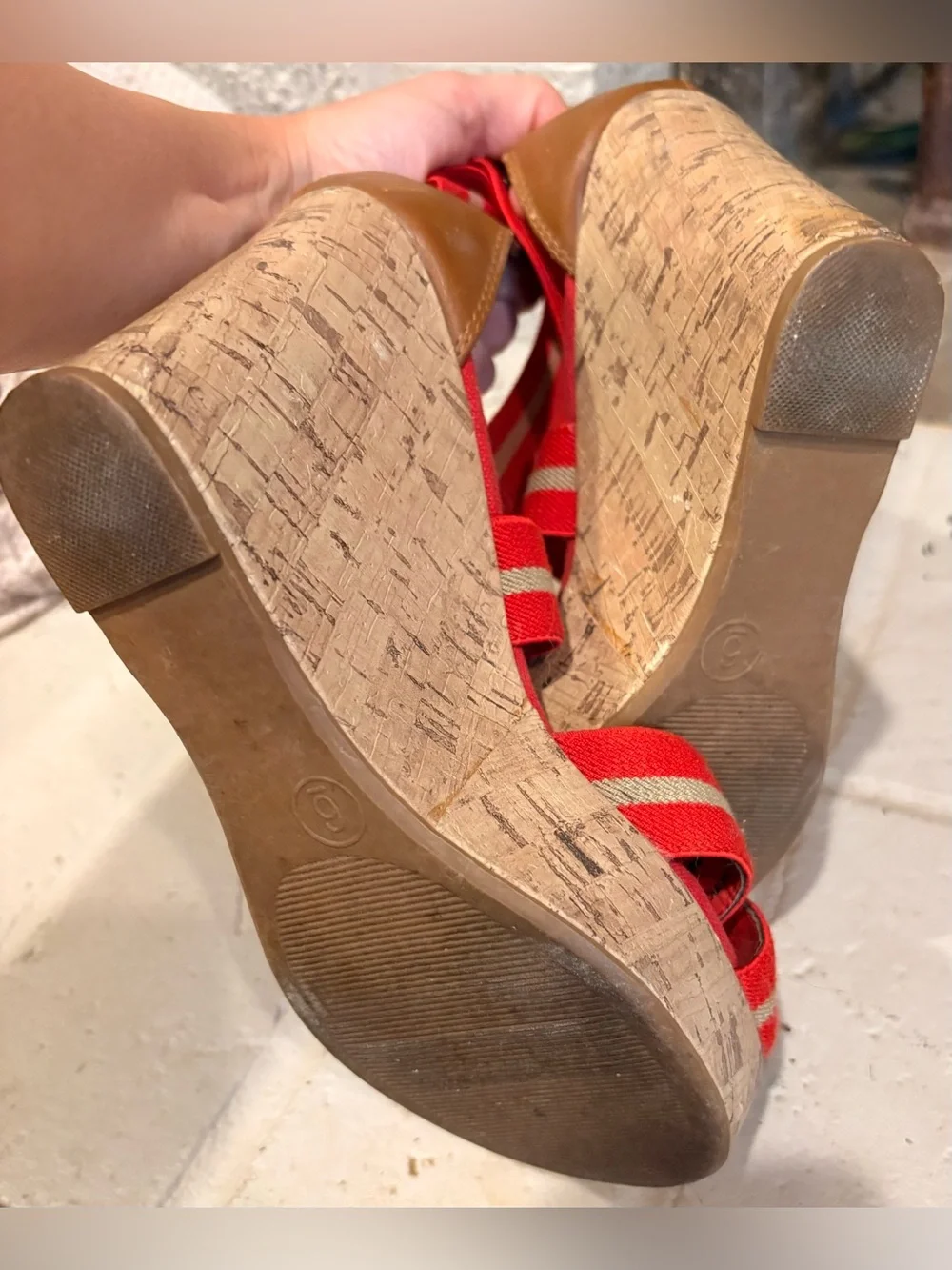 Merona Cork Wedge Sandals Red Stripe Size 6